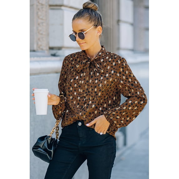 Cheetah Tie Neck Blouse