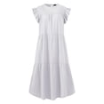 thumbnail image 5 of Pop Seller Women's Round Neck Casual Short Sleeve Ruffle-Trim Summer Mini Dresses White S, 5 of 5