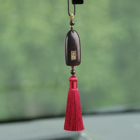 Black Wood Car Pendant Ping An Blessing Amulet Rearview Mirror Hanging Tassel Decor Ornament for Men Women