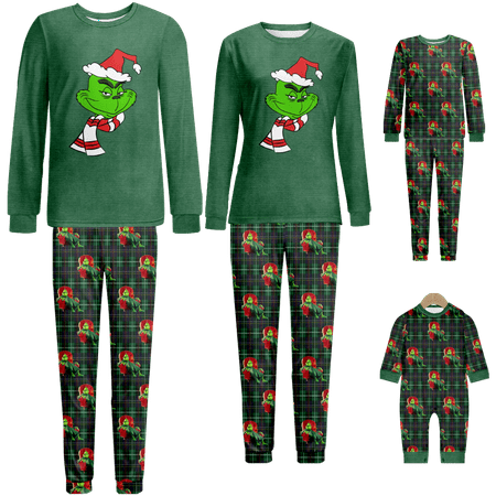 

Holiday Family Matching Christmas Pajamas Sets The Grinch Green Buffalo Plaid Print Baby-Kids-Adult-Pet Size 2-Piece Top and Pants Bodysuits Xmas PJS Sleepwear