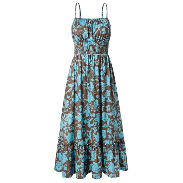 Vestido GRACE KARIN Spring Hawaiian Beach sin mangas maxi marrón azul