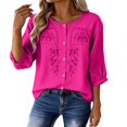 thumbnail image 2 of Short Sleeve Tops for Women Casual Round Neck Down 3/4 Lenght Summer Womens Tshirts Hot Pink XXL, 2 of 9