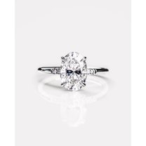 Cora Jewellery 1.5CT Delicate Oval Moissanite Hidden Halo Engagement Ring For Women, 18K White Gold