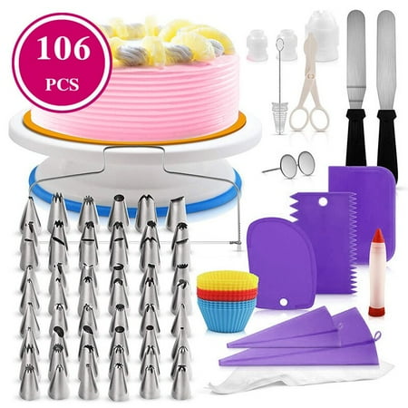

5-220PCS Cake Decorating Tool Kit Cake Turntable Piping Bag Nozzle Set Baking Supplies Set Kitchen Accessories Pastry Tools