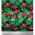 thumbnail image 1 of Soimoi Viscose Chiffon Fabric Tropical Leaves & Flamingo Bird Printed Fabric 1 Yard 42 Inch Wide, 1 of 1