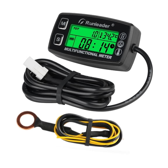 Runleader Digital HM035A Hour Meter Tachometer Engine Temperature Gauge Alert RPM & Temp Waterproof