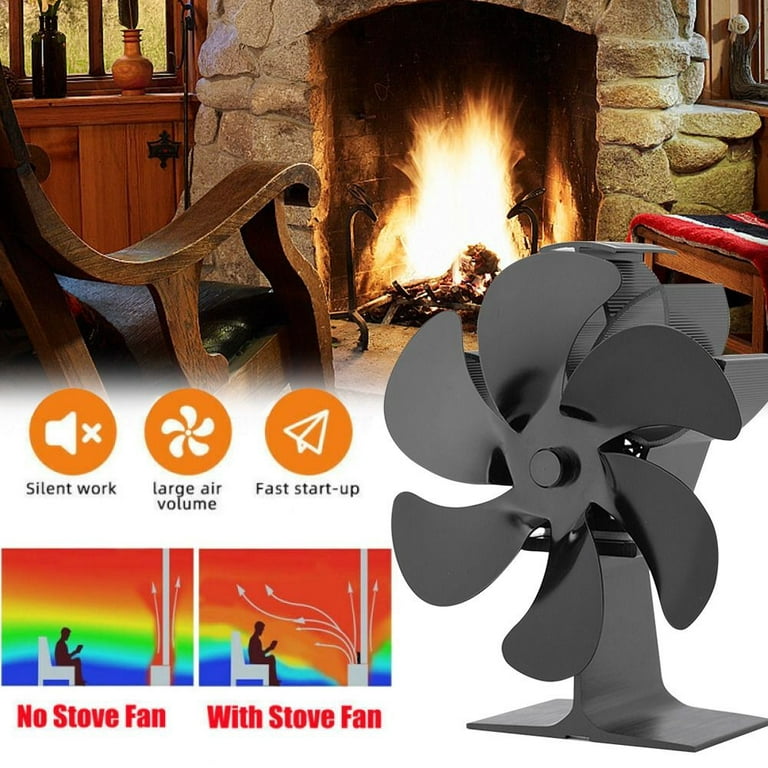 1pc 6-Blades Heat Powered Wood Stove Fan With Thermometer High Efficient  Silents Fireplaces Fan For For Wood/Log Burner/Fireplace Burning Stove Heat  Circulation Efficient Fan