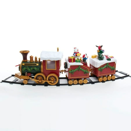 Kurt S. Adler Battery-Operated Light Up Musical Santa Train, 3 Set Table Piece, 19.7-Inch, Multi-Color
