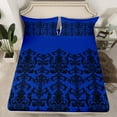 thumbnail image 2 of Manfei Ancient Damask Jacquard Bed Sheets,Victorian Baroque Print King Sheets,Deepblue Black Sheet Set For Kids,Microfiber Bedroom Decor,4 Pieces, 2 of 7