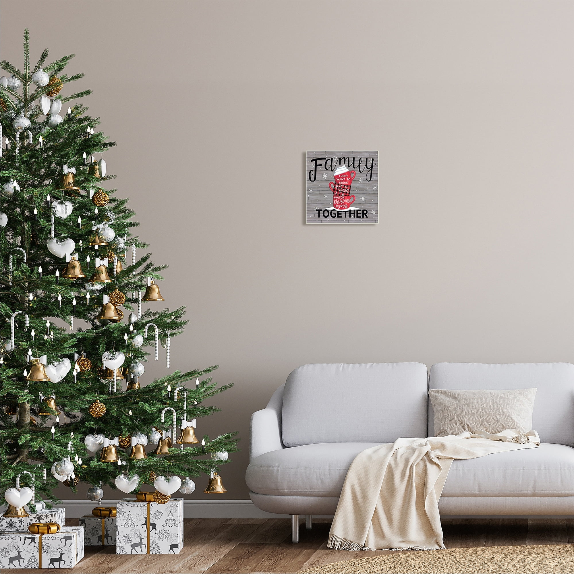 Stupell Industries Inspirational Family Christmas Sentiments Hot Cocoa Mugs Stacked, 12 x 12,Design by Deb Strain