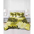thumbnail image 2 of Quilts King Size Bedding Set, Yellow Black Flowers Lightweight Quilted Comforter, Modern Abstract Blooms Floral Soft Reversible Bedspread Coverlet with Pillow Covers for All Season, 96" x 106", 2 of 7