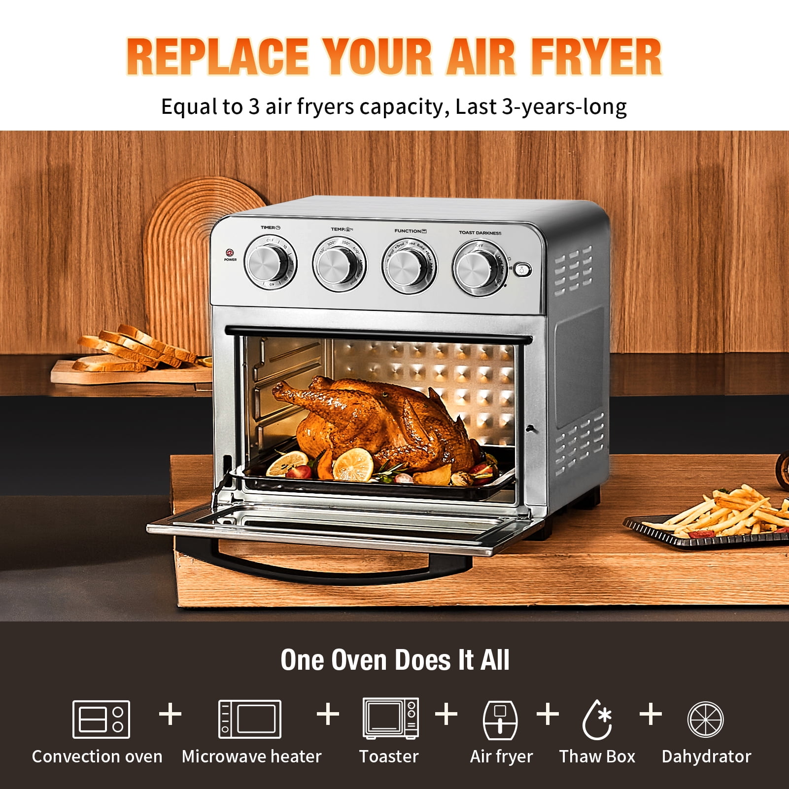 Eagle 17qt 1800W 8-in-1 Family Size Air Fryer Countertop Oven, Rotisserie,  Dehydrator - Green 
