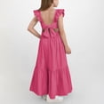 thumbnail image 3 of CCRFTGI Ruffle Sleeve Dresses for Kids Girls 7-8 Casual Tie Back Spring Summer A Line Swing Flowy Dress Square Neck Beach Holiday Girls Party Dresses Hot Pink 7-8 Years, 3 of 3