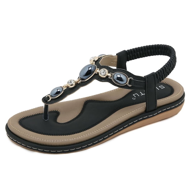 Sandalias Casual Flip Flop Banda Elástica Pisos de Playa para Fiesta Vacaciones (37) Negro