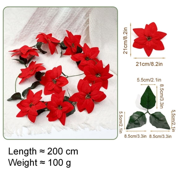 Christmas Poinsettia Garland, Red Green Mantel Decor, Stackable Holiday Vine, Adds Full Festive Blooms and Bends for Custom Shaping for Mantel, Staircase, and Party Backdrop.
