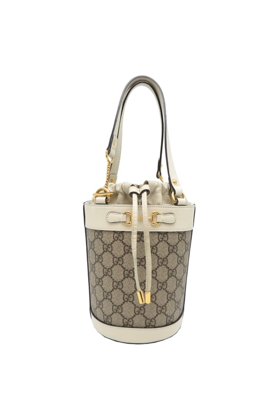 Pre-Owned Gucci Logo Horsebit Bucket Bag, Women's Handbag, 637115 GG Supreme, White