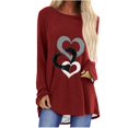 thumbnail image 1 of Long Sleeve Shirts for Women Dressy Casual Crew Neck Hem Flowy Tops Color Block Geometry Printed Oversized Loose Tunic Shirts Graphic Tees for Spring Fall #B06-Orange S, 1 of 4