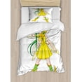 thumbnail image 1 of Anime Twin Size Duvet Cover Set, Fantasy Illustration of a Fairy Girl in a Yellow Dress Japanese Manga, Decorative 2 Piece Bedding Set with 1 Pillow Sham, Yellow Lime Green Ivory, by Ambesonne, 1 of 3
