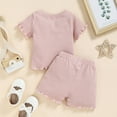 thumbnail image 5 of WIBACKER Toddler Baby Girl Summer Outfits Ruffle Ribbed Knit Short Sleeves T-Shirt Tops + Shorts Clothing Set, 5 of 11