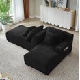 thumbnail image 6 of Oversized Boneless Chaise Lounge Chair, Holaki Corduroy Double Chaise Lounge with Cup Holders, Side Pockets & Pillows for Living Room Bedroom Home Theater, 1200 lbs Capacity, No Assembly, Black, 6 of 10