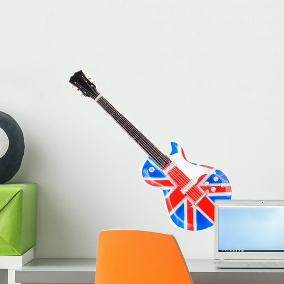 Britain Flag Guitar White Wall Mural Decal by Wallmonkeys Vinyl Peel and Stick Graphic (18 in H x 18 in W)