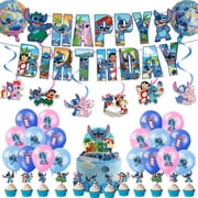Stitch Birthday Party Decorations Stitch Banner , Hanging Swirls, Cake Topper, Cupcake Toppers, Latex Balloons for Fall Baby Shower Stitch Birthday Party Supplies