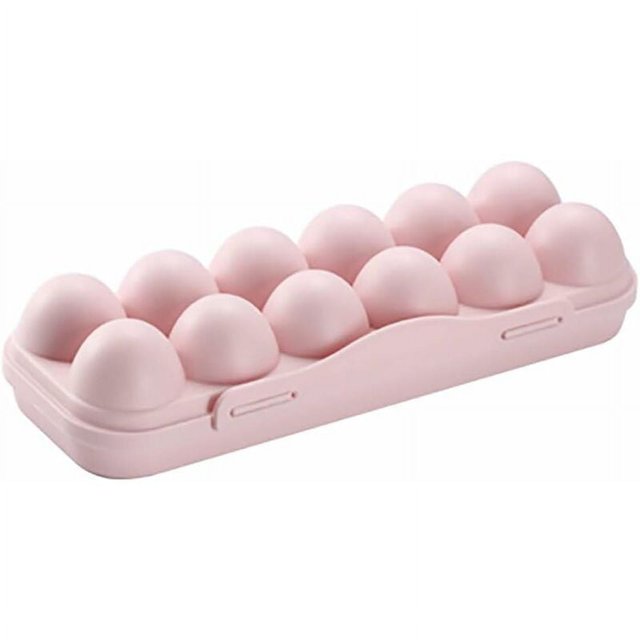 Caja de almacenamiento de 12 huevos de celosía, soporte de plástico para huevos, cajas de huevos con tapas, adecuado para refrigerador, exterior (rosa)