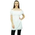 thumbnail image 3 of Bimba Women's Off shoulder Puff Sleeve Tops Elastic Waist Blouse Cotton Tunic, 3 of 9