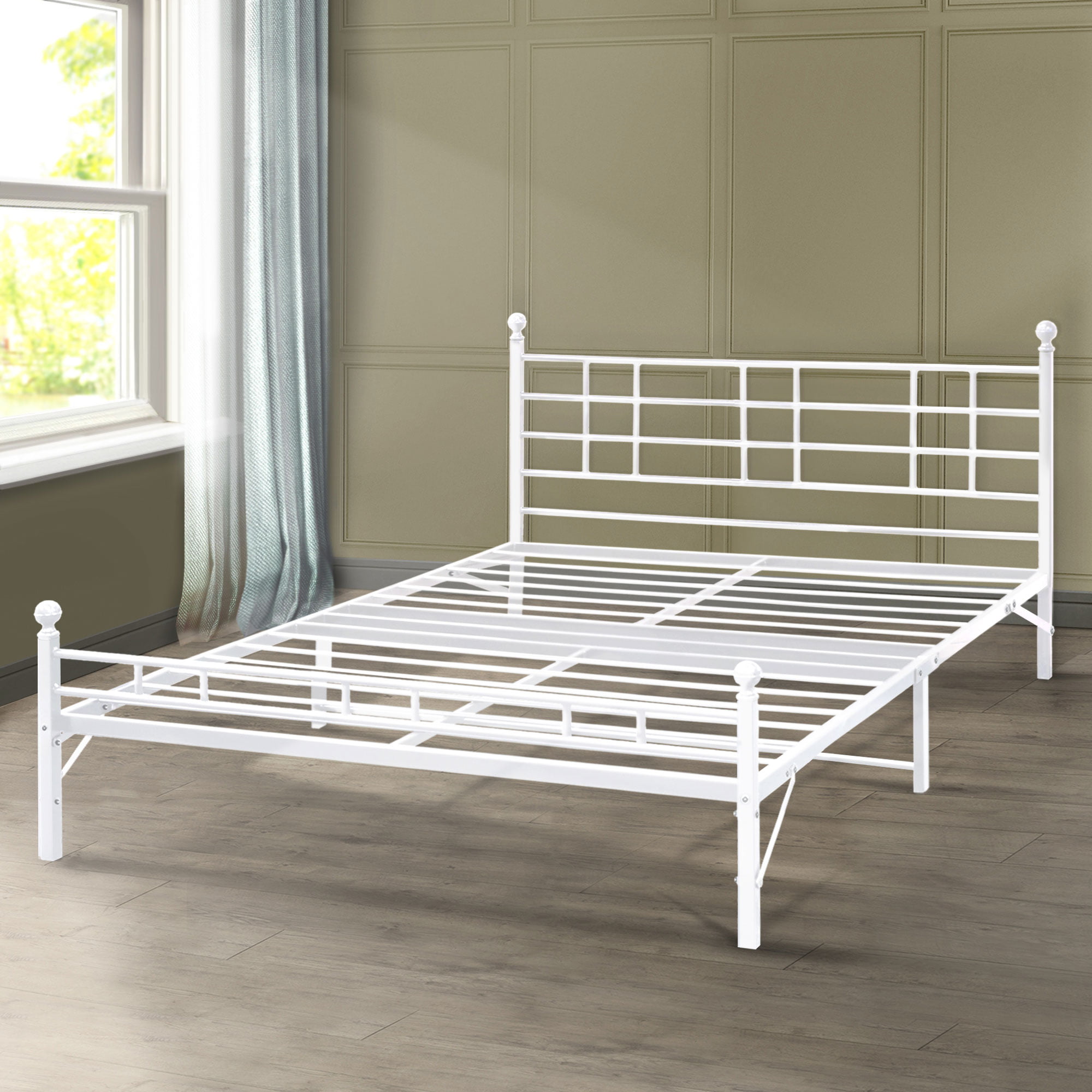 Platform Bed White Queen, How To Put Up A Bed Frame