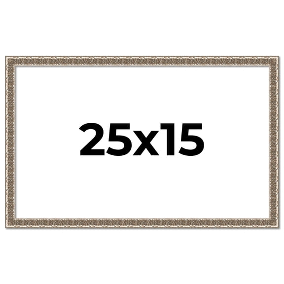 25x15 Frame Silver Versailles Ornate Solid Wood Picture Frame | 1 Inch Moulding Width | Interior
