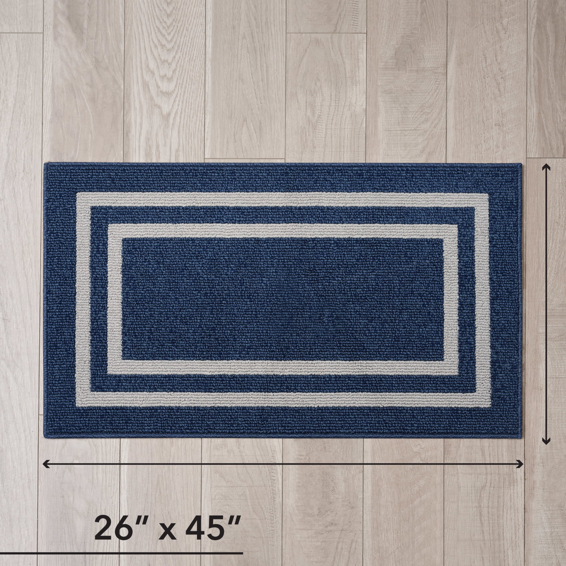 Washable Skid-Resistant Runner Rug, Border, Denim Twist and Light Grey, 26" x 45"