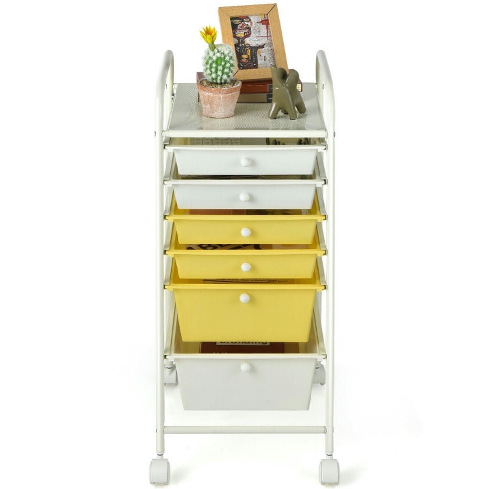 Demi Bonn 6 Drawers Rolling Storage Cart Organizer with 4 Universal Casters, Yellow & Beige