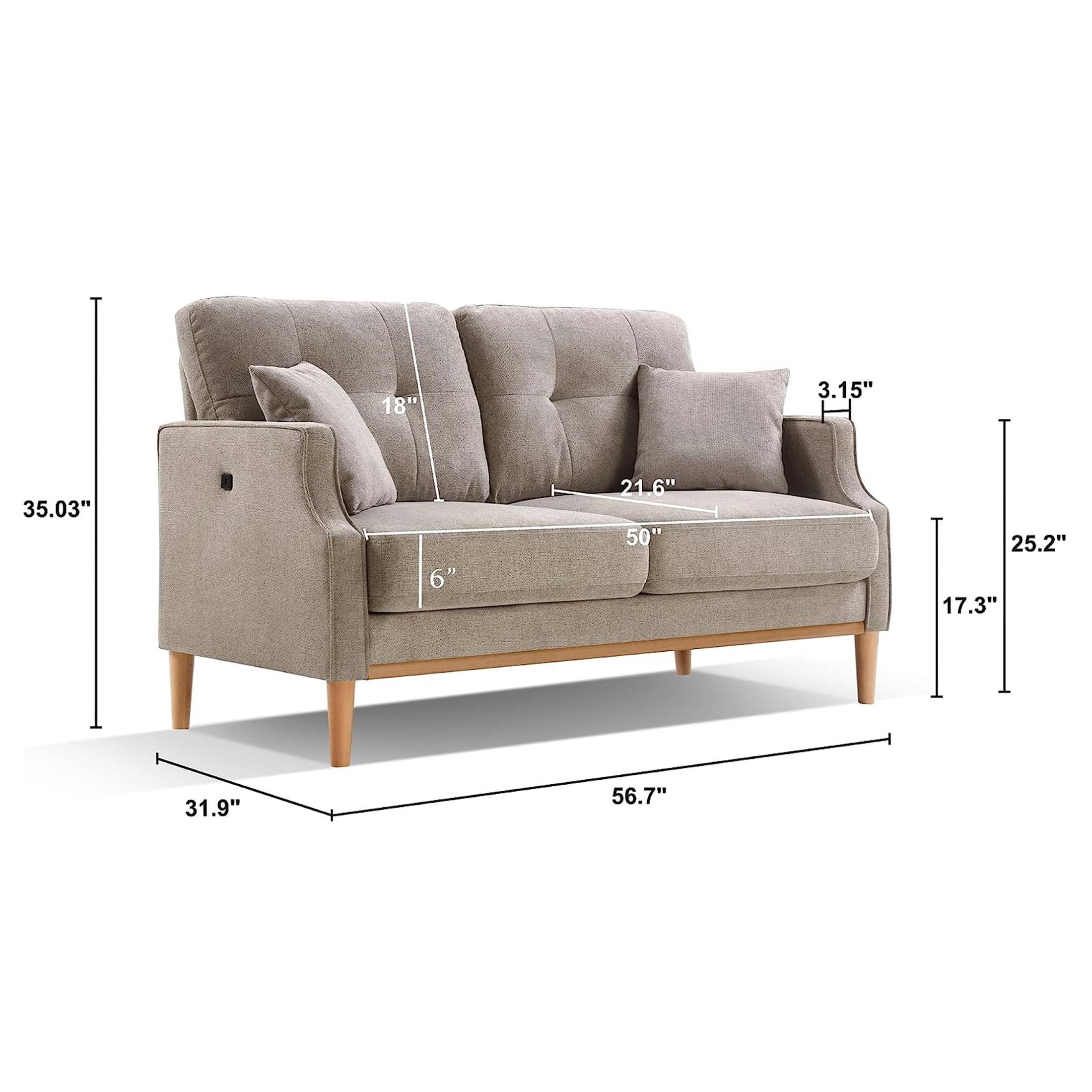 DEALTOPS Small Couch with 2 Pillows, 57'' Accent Loveseat Sofa, Comfy Gray Couch for Living Room, Bedroom