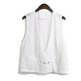 thumbnail image 1 of YM YOUMU Women Chiffon Vest Top V-neck Waistcoat with Pockets Sleeveless Double-breasted Loose Outerwear, 1 of 5