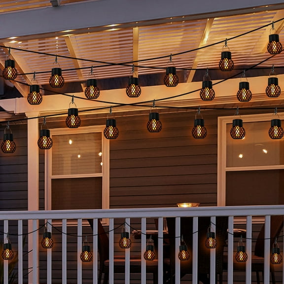 Pebbuoy Solar Lamp LED Outdoor Flame Effect Hanging Lantern Auto On/Off Waterproof Energy-Saving Solar Powered Hanging Light Garden Decor