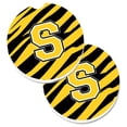 thumbnail image 1 of Monogram Initiale S Tigre Bande Noir & Or Ensemble de 2 Porte-Gobelets Coaster Voiture, 1 of 1