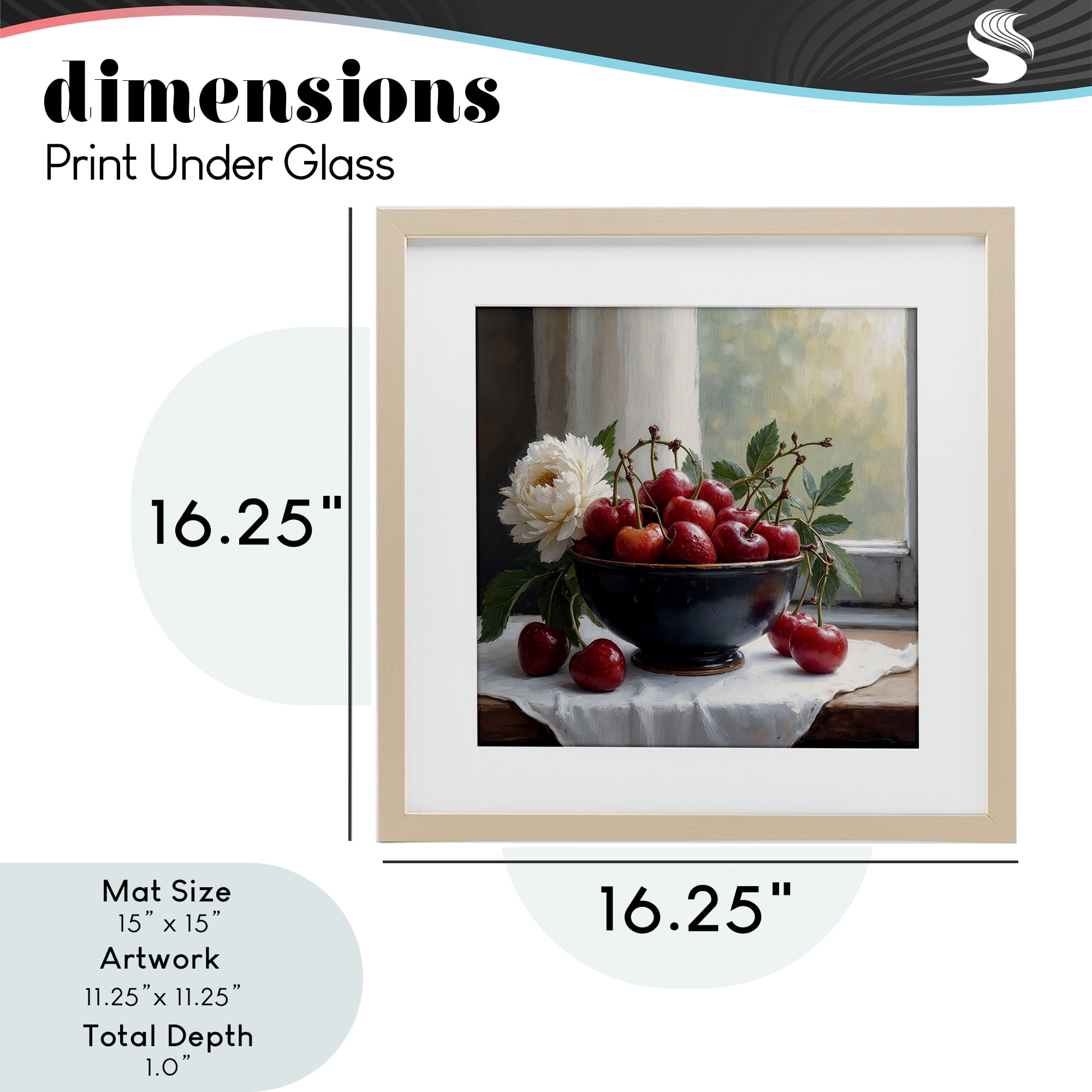 Cherry & Blossom Still Life Birch Framed Print Under Glass, design by Lettered and Lined