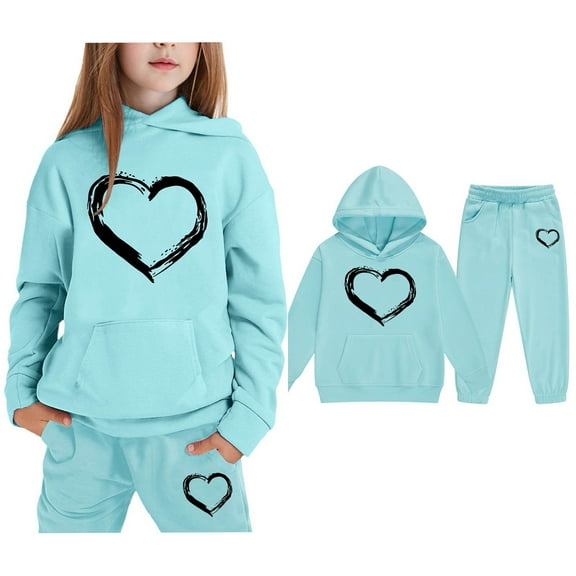 LIUYUNNN Kids Boys Girls Active Sweatsuit 2PC Long Sleeve Pullover Light Blue Heart Sweatshirt Sweatpants Set Winter Clothes Little Girls Clothes 5-6 Years Boys Girls Autumn and Winter Outfits