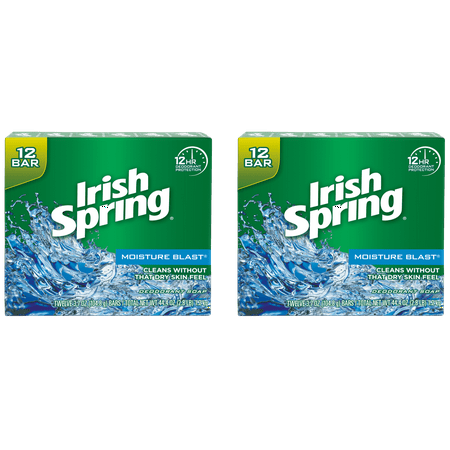 (2 pack) (Pack of 2) Irish Spring Moisture Blast, Moisturizing Bar Soap, 3.7 Ounce, 12 Bar Pack