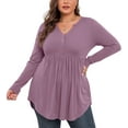 thumbnail image 3 of WellSize Plus Size Blouses for Women V Neck Curved Hems Tunic Tops Casual Long Sleeve Botton Fall Shirts, 3 of 9