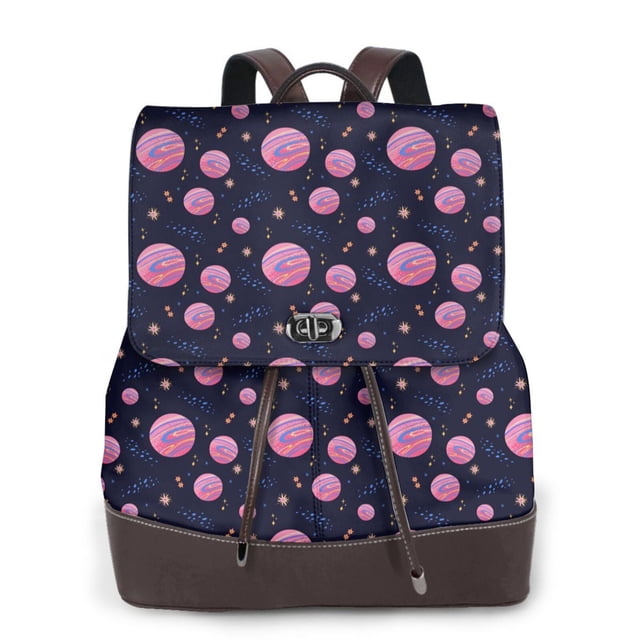 Fotbe Pink Planets And Stars Mochila Bolso con Estampado para Mujer, Mochila Antirrobo de Nylon Impermeable, Bolsa Ligera de Hombro