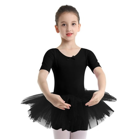 

iiniim Toddler Girls Tutu Dress Ballet Dance Leotard Short Sleeves Tulle Dress Gymnastics Bodysuit