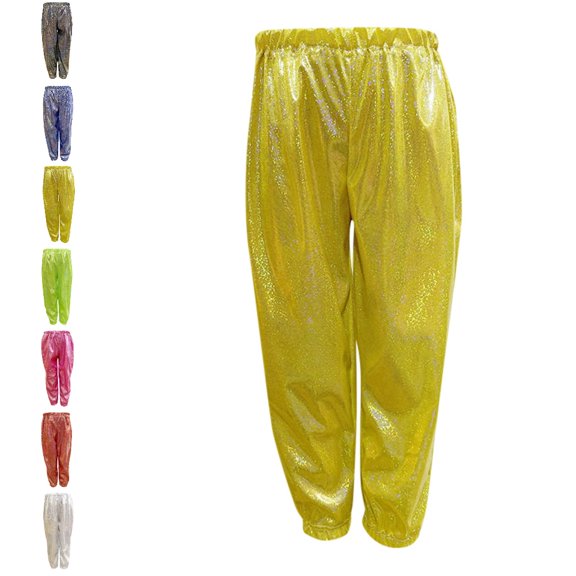 UJNDER Carnival Kids Sparkly Metallic Harem Dance Trousers Loose Fit for Hop Street Performance Kids Pants,02_Gold,9-10 Years
