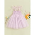 thumbnail image 2 of FEORJGP Little Girl Summer Cami Dress 2-6Y Kids Sleeveless Tie-up Shoulder A-Line Dress Strap Shirred Tulle Patchwork Princess Dress Cute Casual Dress for Daily Party, 2 of 8