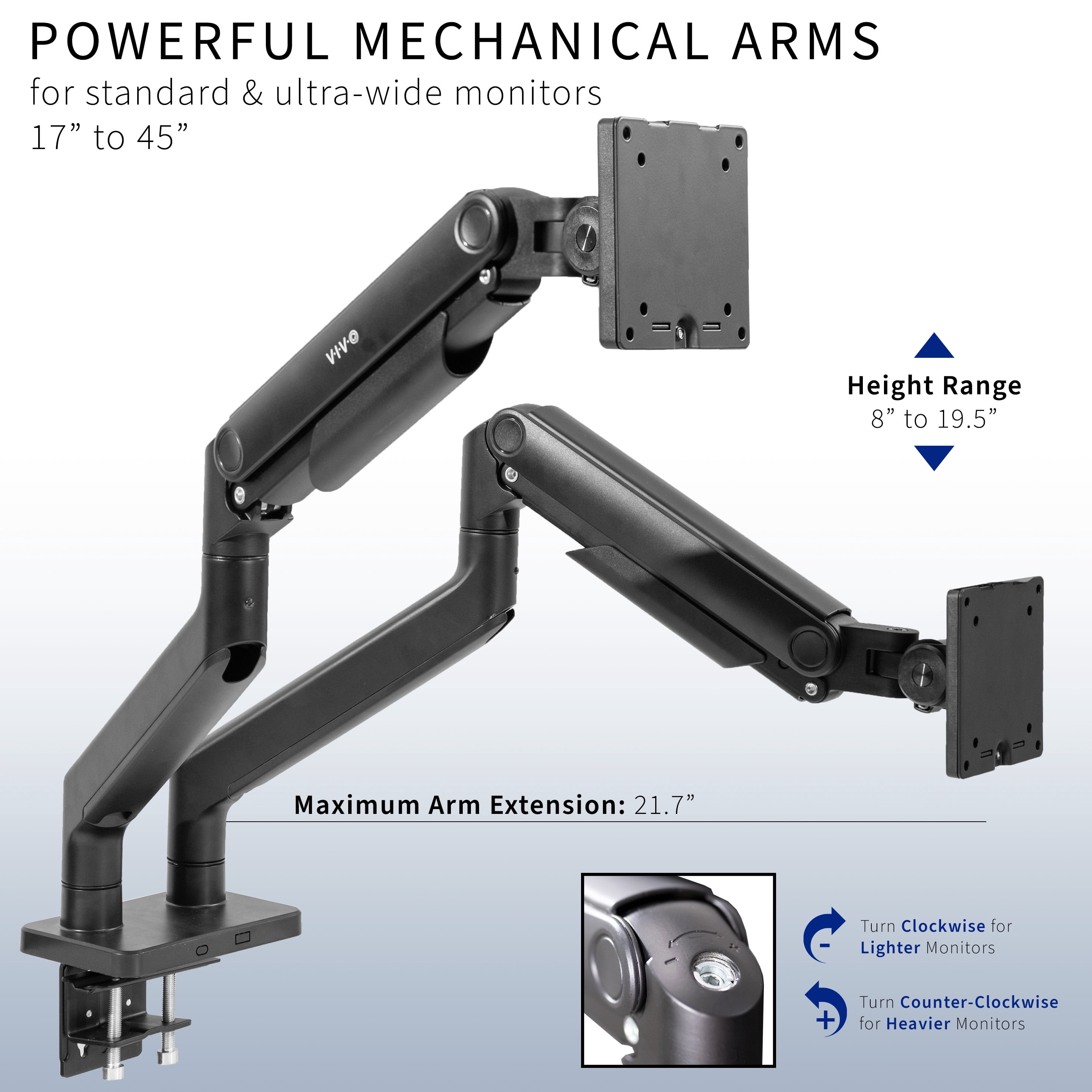 VIVO Mechanical Spring Dual Ultra Wide Monitor Mount, Fits up to 45" Screens