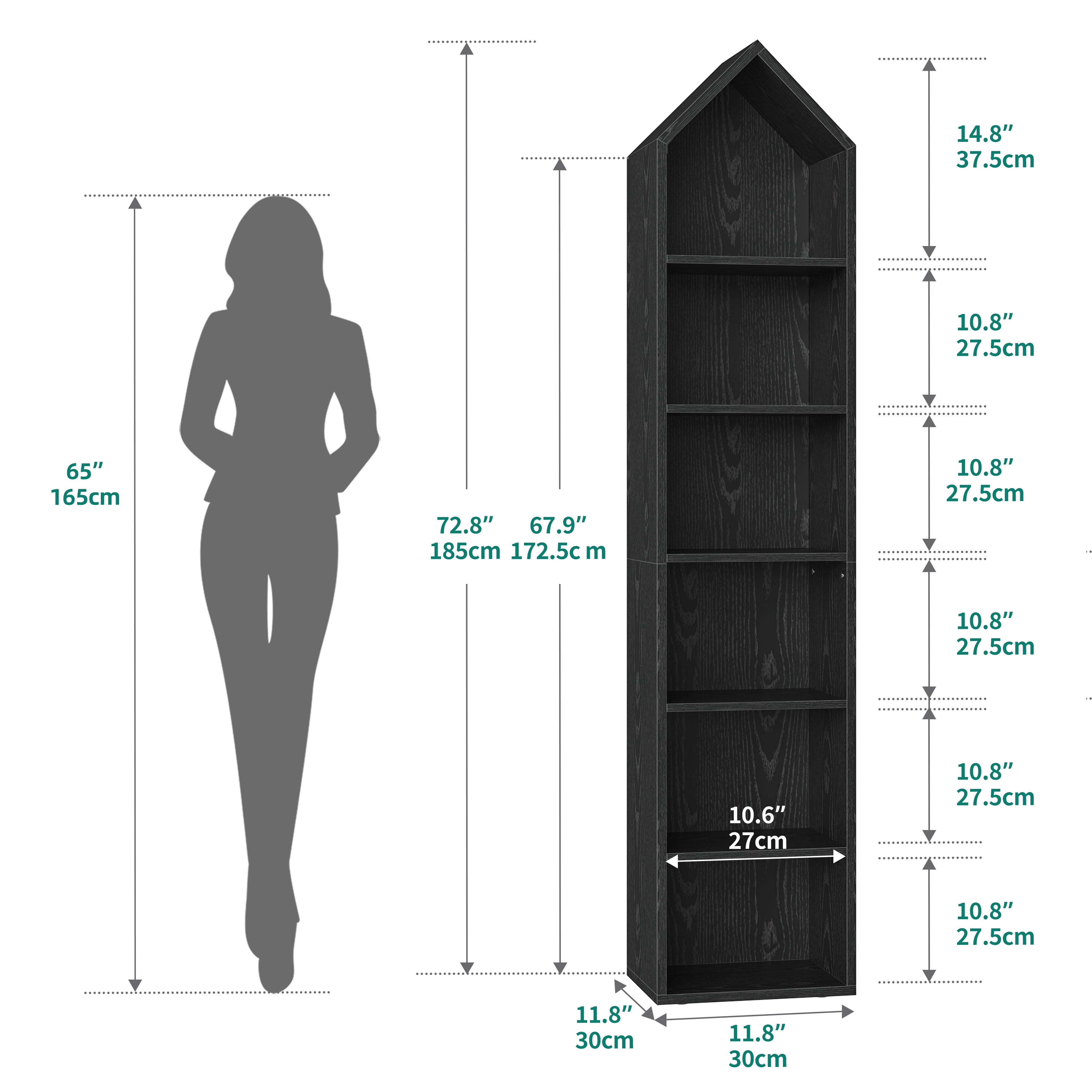 6-Tier Open Shelf 6-Cube Storage Organizer Standard Wood Bookcase Bookshelf Wall Shelf 72.8" Tall Narrow Bookcase Display Stand Home Office, Black