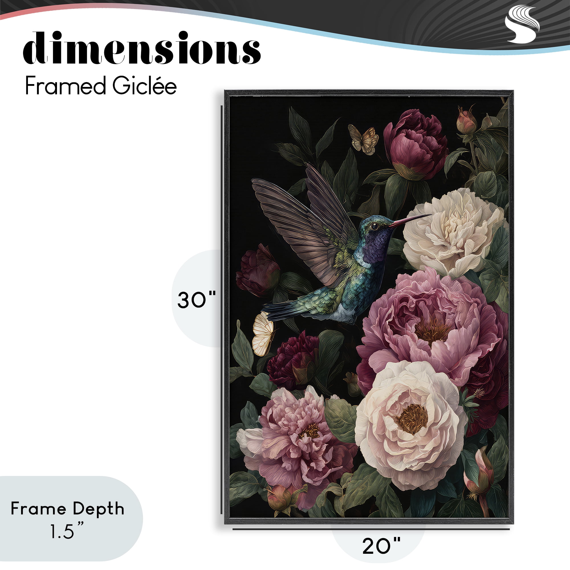 Stupell Industries Hummingbird & Lush Peonies Black Framed Giclee Art, design by The Wands Want