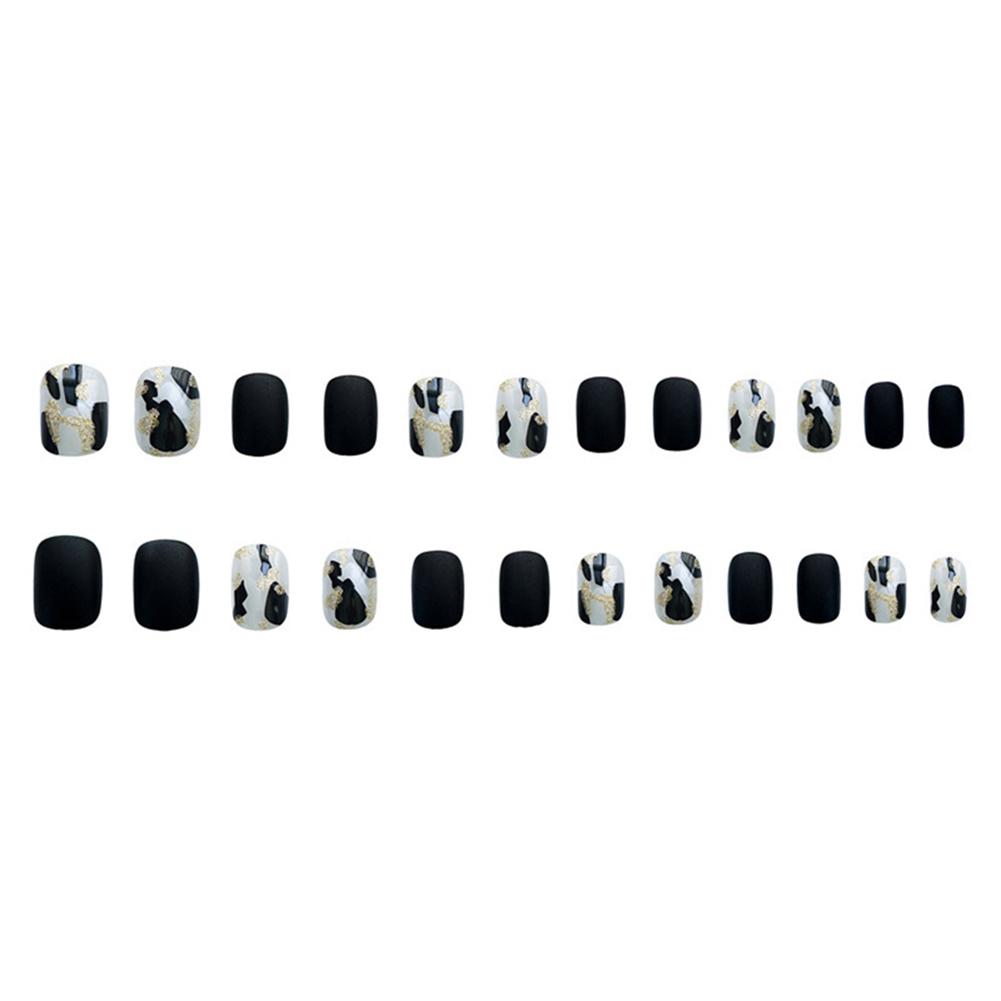 24Pcs Matte Black Fakes Nails Midi Round Head Sweet Style Artificial