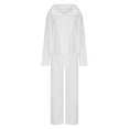 thumbnail image 3 of Brondbend 2 Piece Tracksuit for Sweat Suits for Womens Long Sleeve Hooded Solid Color Pullover and Casual Sweatpant Outfit Plus Size Fall Winter Fashionable Outdoor Athletic Set,White, 3 of 5