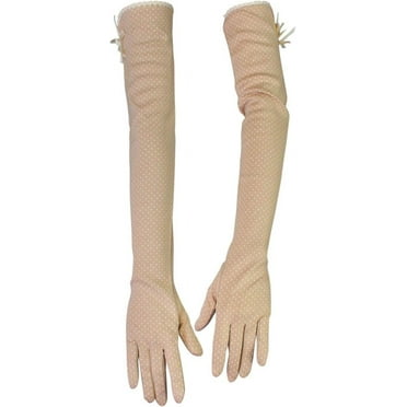 Women Lightweight Sunblock Gloves Summer UV Protection Long Driving Cotton Gloves (Khaki)